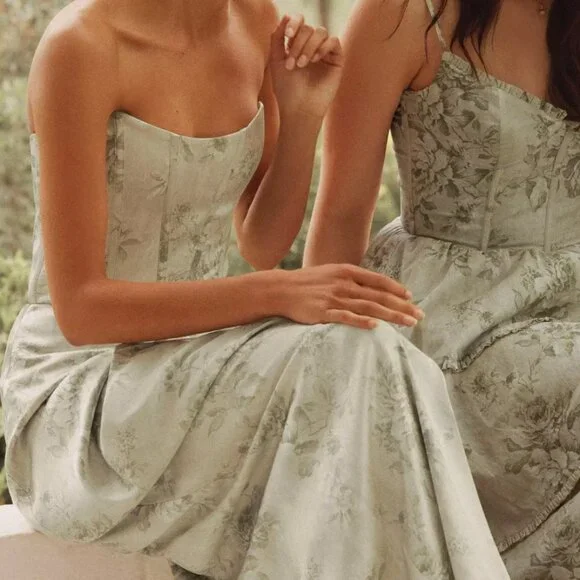V. Chapman | Dresses | V Chapman Floral Strapless Wedding Dress In Sage  Green | Poshmark